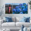 Tableau sur toile « Parapluie et hortensias bleus par temps de pluie » (lot de 3)-584663434
