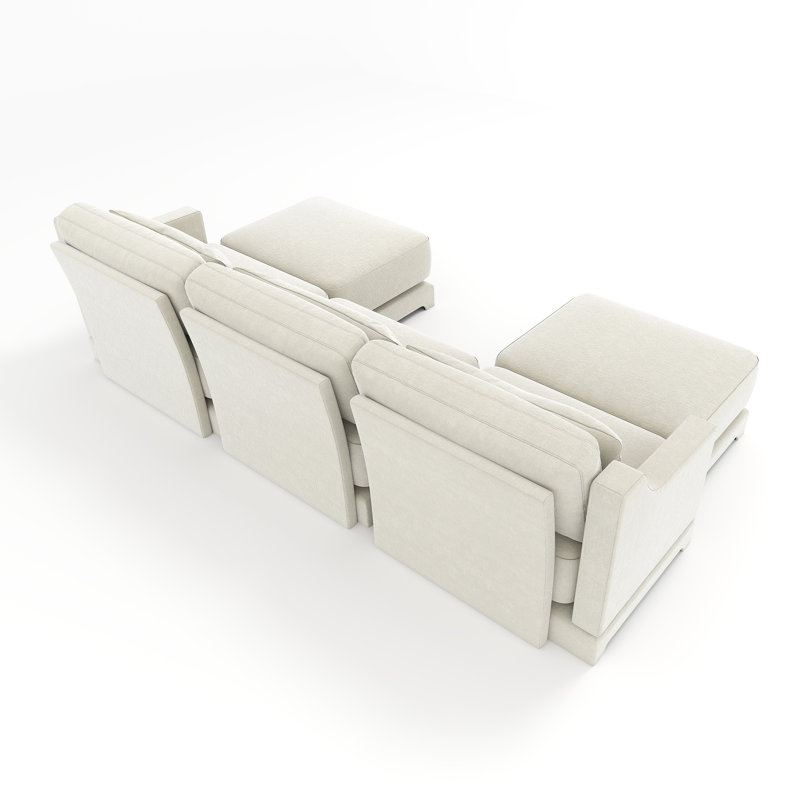 Jedidiah U-Shaped Chenille Sectional Sofa with 2 Ottomans & Lumbar Pillows, Beige Chenille, 32.6" H x 110.2" W x 61" D