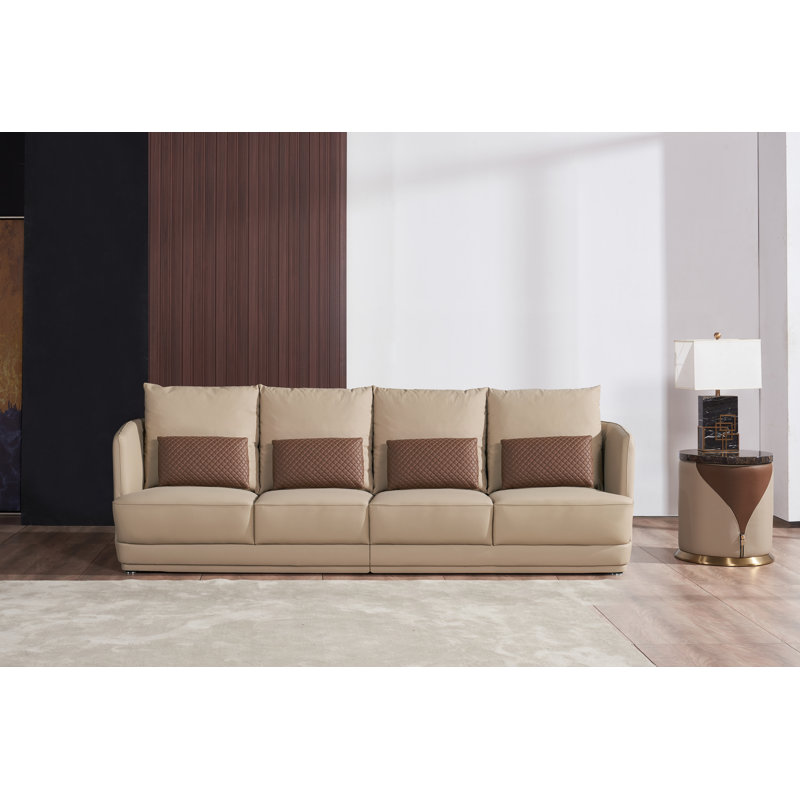 Glamour Leather Sofa, Tan/Brown Genuine Leather, 32.5" H x 111" W x 39.5" D, 4