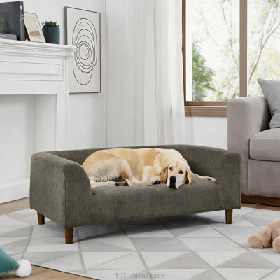 Canapé rectangulaire pour chien avec dossier et accoudoirs pour petits / moyens chiens (vert olive)