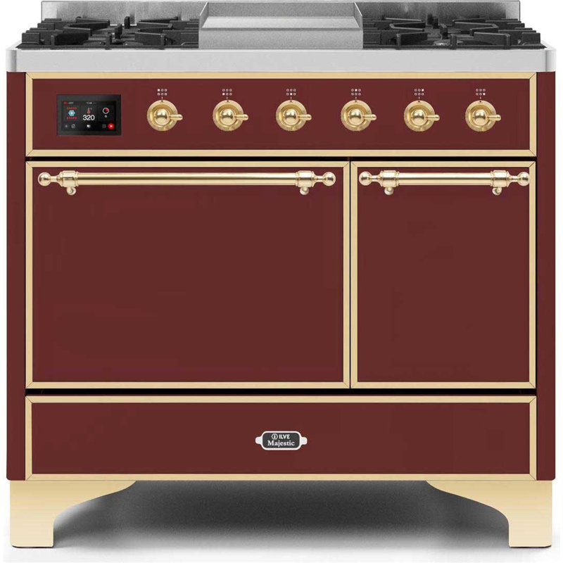 Cuisinière à double carburant ILVE Majestic II 40 po, Propane liquide, Bourgogne / laiton
