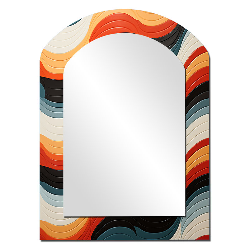 Orange Mid Century Optique Illusions III - grand miroir moderne arche Midcentury, 34 po x 25 po
