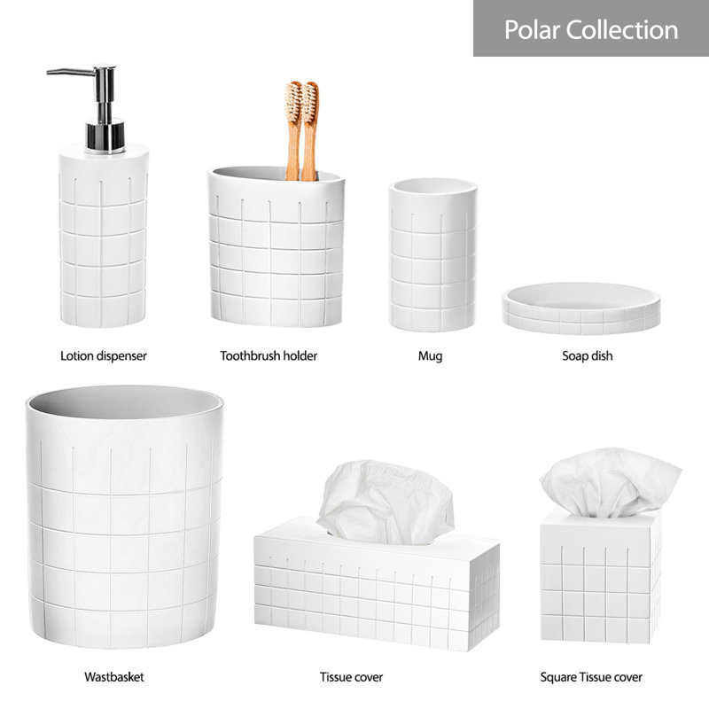 Polar White Resin Small Bathroom Trash Can