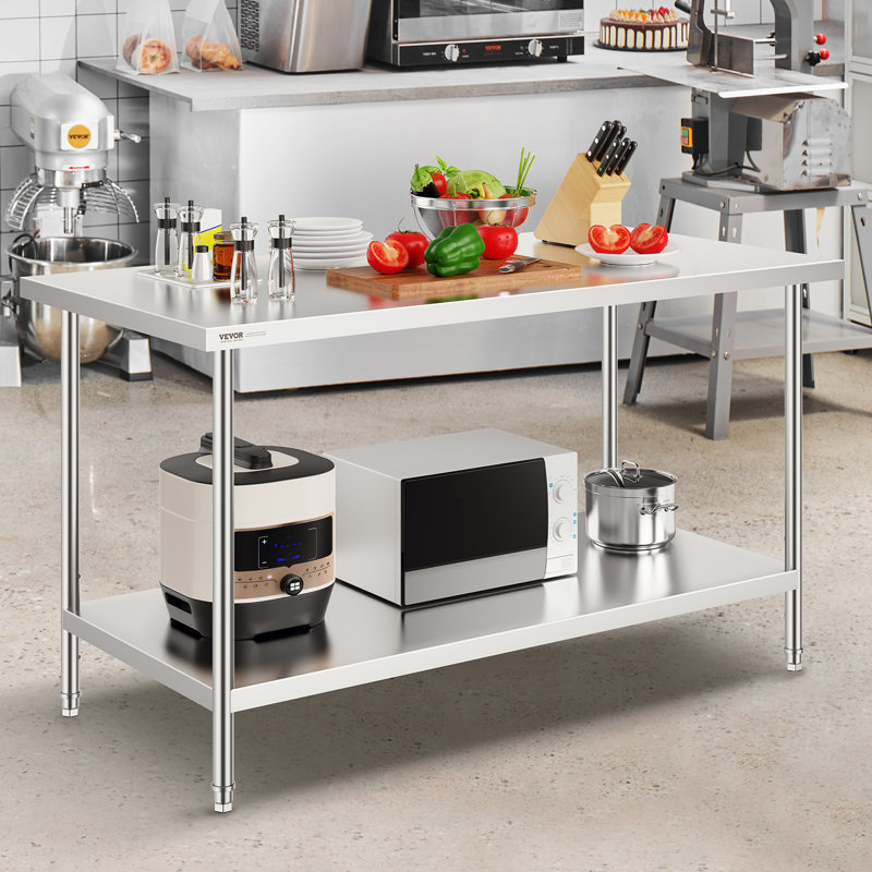 VEVOR 60'' Stainless Steel Work Table with 2 Shelves