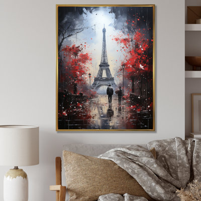 Love Couple Walking To Eiffel Tower - City Paris, art mural