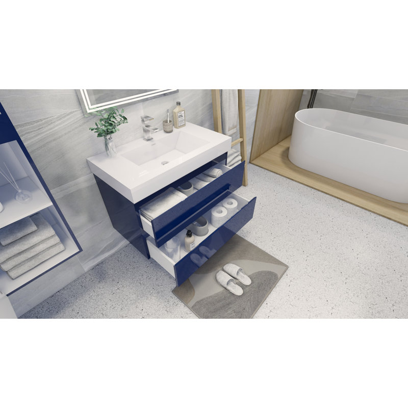 Base de meuble-lavabo simple 36 po fixée au mur seulement, Bleu nuit