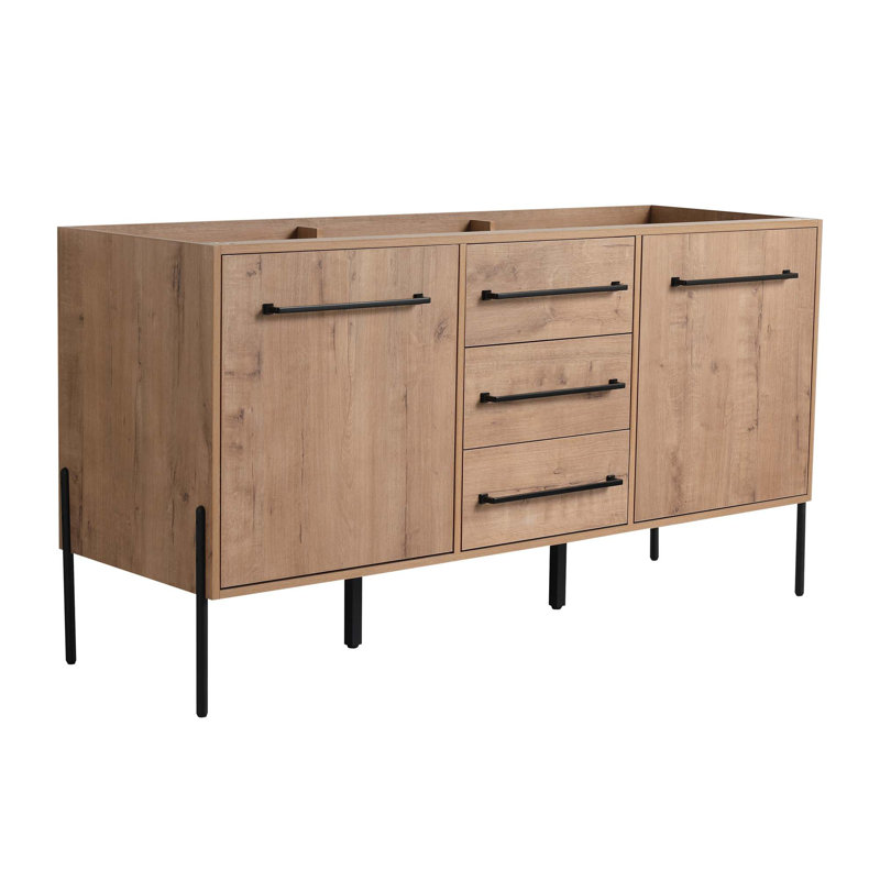 Meuble-lavabo contemporain autoportant avec portes à fermeture douce et rangement spacieux