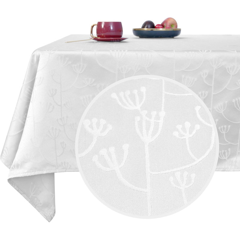 Rectangle Floral Polyester Tablecloth, Silver-grey