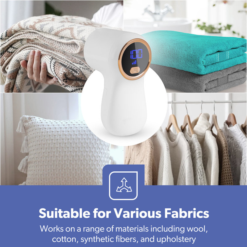 GEEPAS Fabric Shaver, Portable Digital Display Rechargeable Lint Remover, White