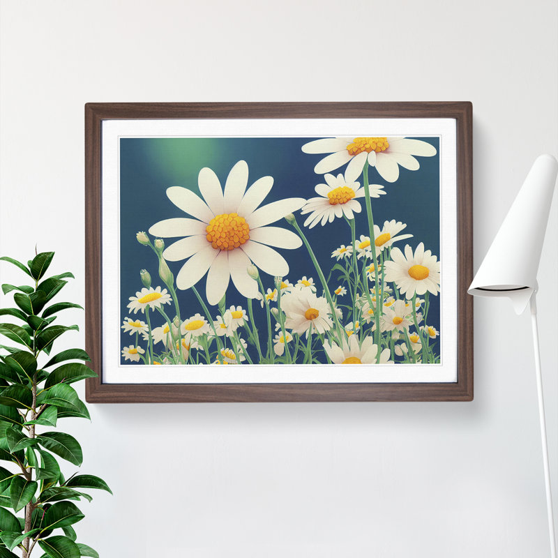 Marvellous Daisy Flowers 1 Piece Single Picture Frame Wall Art, 46cm H x 64cm W x 2cm D, Walnut