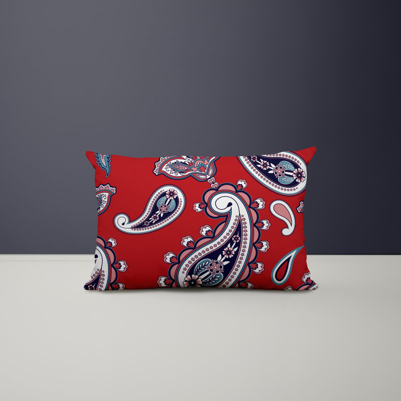 Paisley Outdoor Reversible Throw Pillow, Red