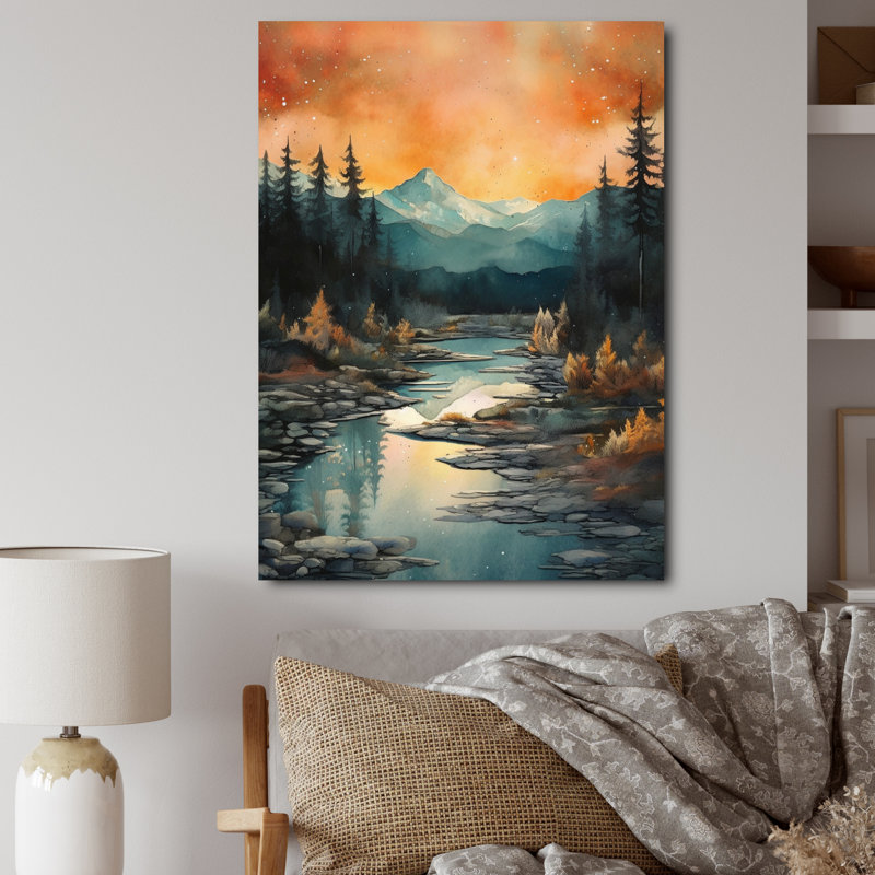 «Teal Bold Mountain II - Lakes & Rivers», reproduction sur toile, Toile tendue, H 20 po x l 12 po x P 1 po