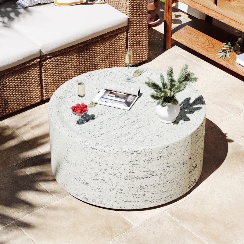 28'' Magnesium Oxide Patio Coffee Table,Waterproof, For Living Room, Outdoor, Round,Beige, Off-White