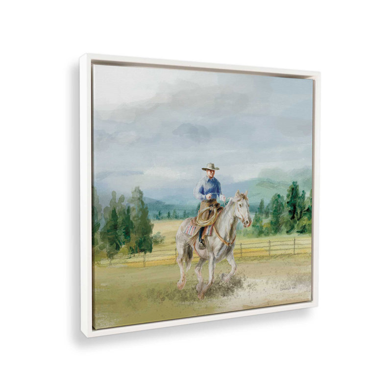 «Riders of the Range I» par Danhui Nai, reproduction d'art sur toile, Cadre flottant, H 36 po x l 36 po, Blanc