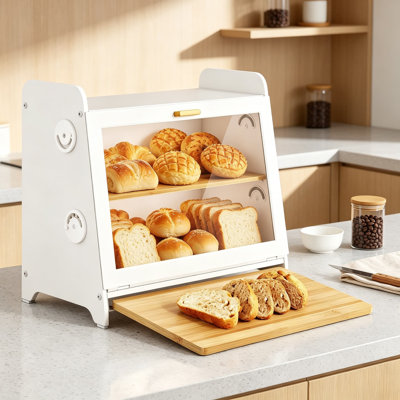 Boîte à pain hermétique pour comptoir avec planche à découper en bambou, ventilation réglable, grande capacité de rangement et fenêtre transparente.