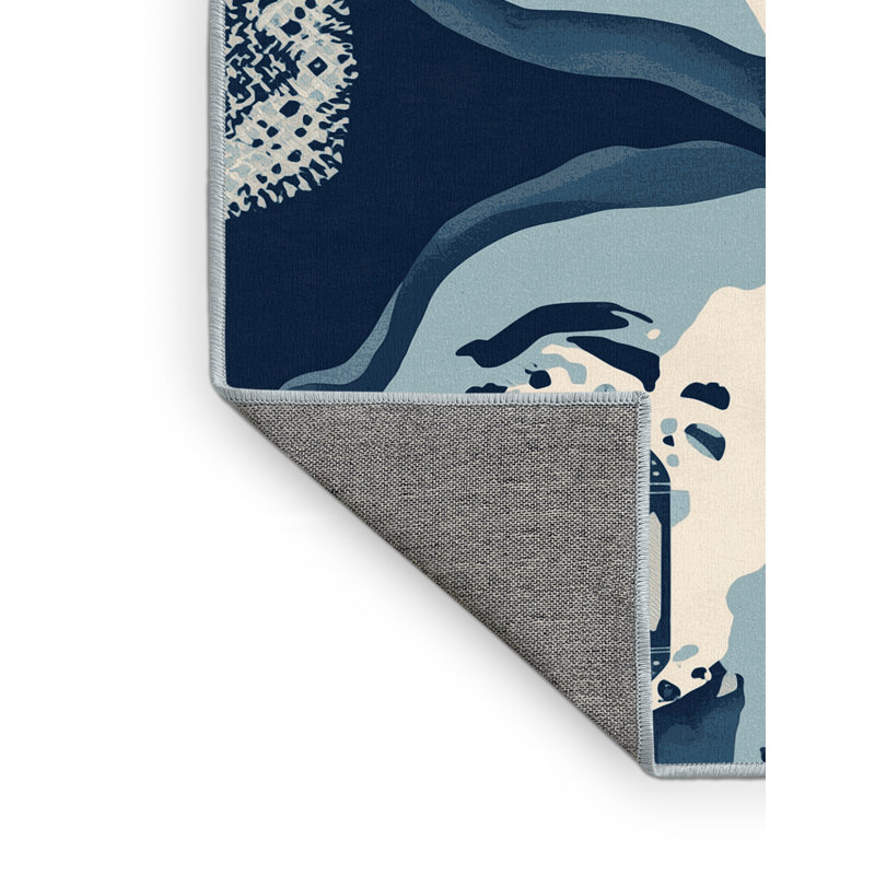 Tapis abstrait gris audacieux et éclectique Paizlea lavable à la machine - Reliure bleu ciel, 5 x 8