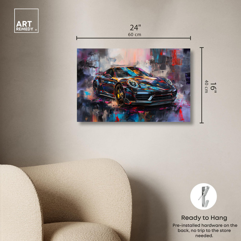 Peintures luxueuses de la voiture de luxe par Art Remedy, H 16 po x l 24 po x P 1,5 po, Toile tendue