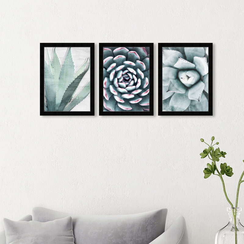 Floral et botanique 40834, ensemble de plantes grasses, 40834, ensemble de plantes grasses, vert et vert menthe, impression sur toile