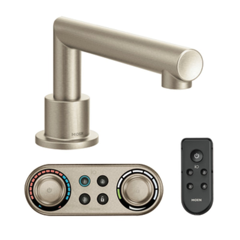 Garniture de robinet de baignoire romaine à fixation sur plateau avec pulvérisation latérale optionnelle Arris, Nickel brossé