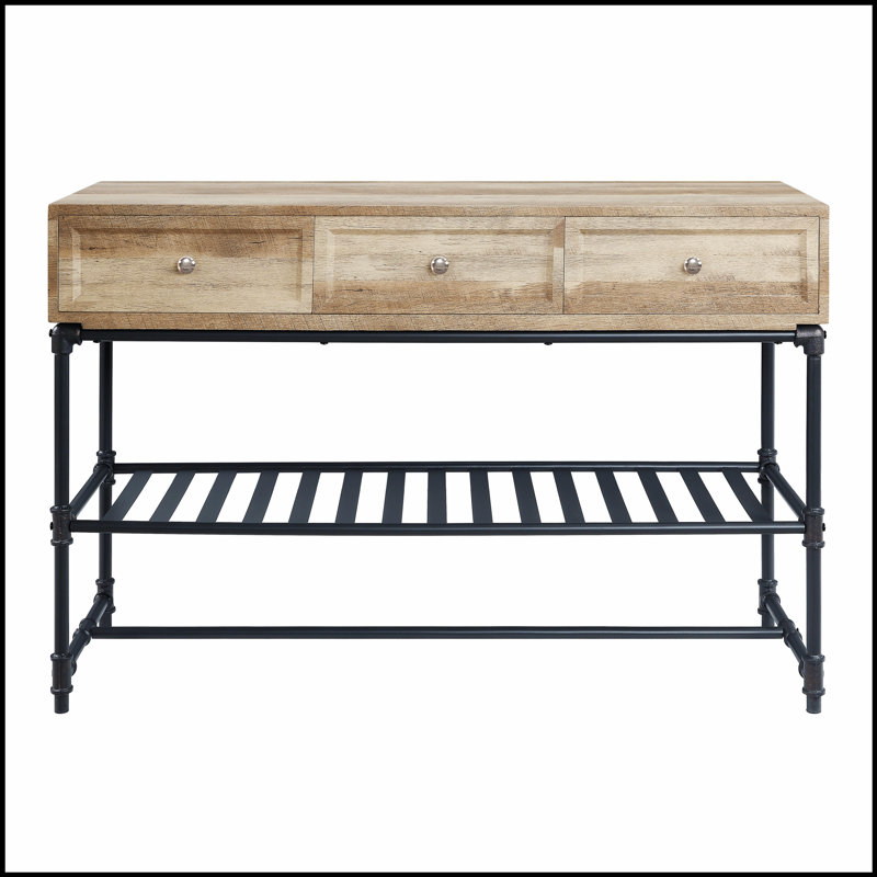 Brantley Oak & Sandy Grey Finish Sofa Table, Durable and Stylish for Modern Living Spaces, Perfect for Convenience and Aesthetics.