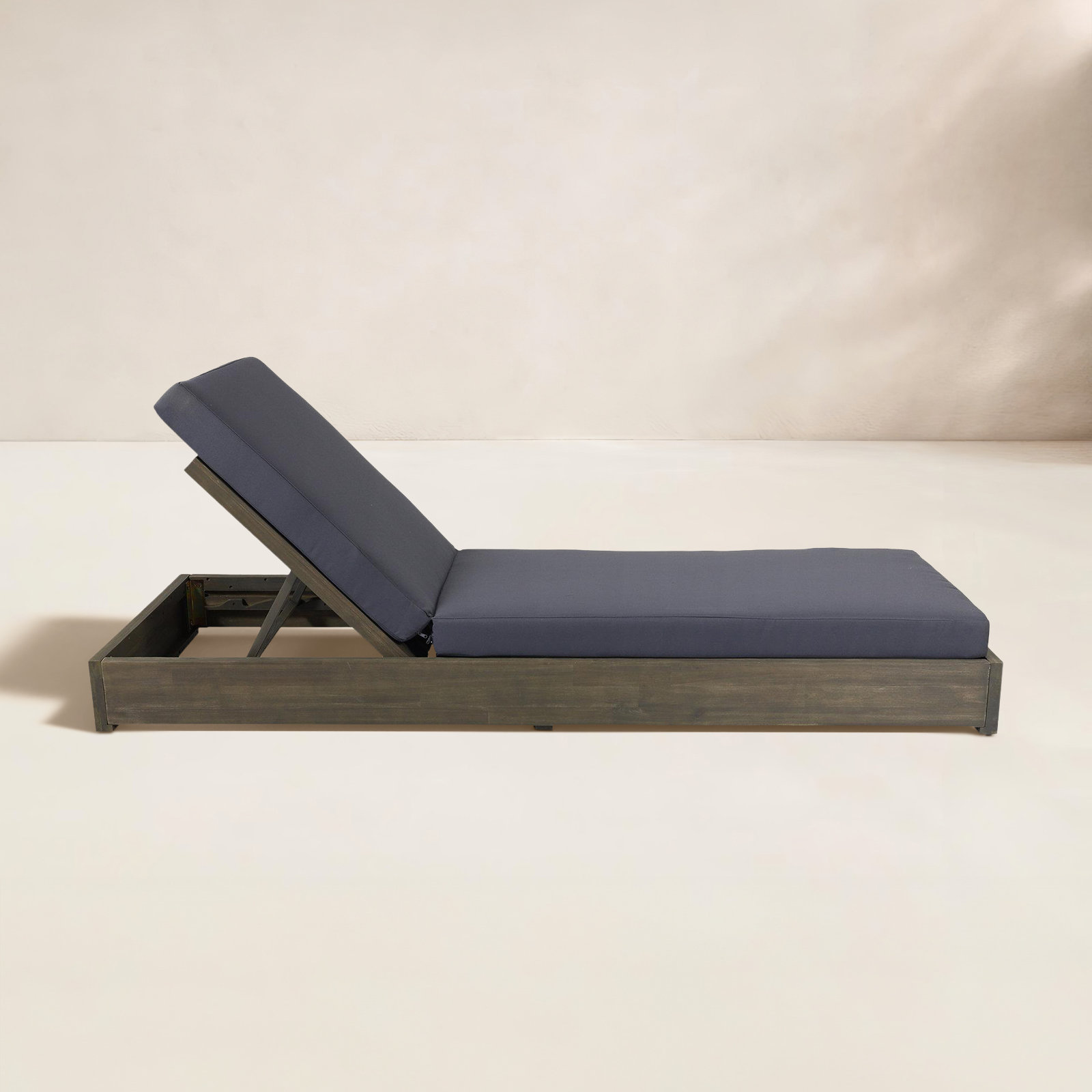 Donnie 30" Acacia Patio Chaise Lounge Set, Dark Gray Cusion/Gray Frame, Set of 1