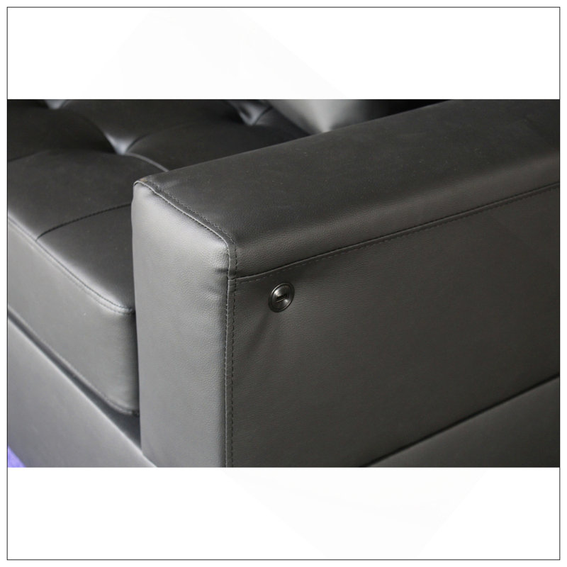Causeuse en tissu de PVC noir l 55,5 po avec lumières DEL, chargeur USB, coussins capitonnés