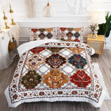 Boho Chic Flower White Soft Microfiber Comforter Set Bohemian Paisley Beding Set