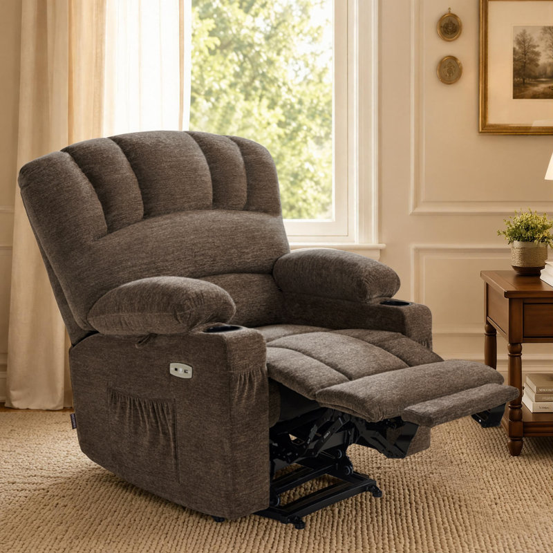 Fauteuil inclinable électrique inclinable 27,2 po avec massage et chaleur, tissu, Polyester brun