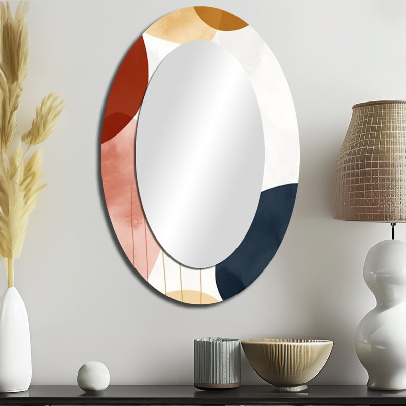 Beige Minimal Boho Pattern 4 - Multi-Color Oval Wall Mirror Decor, 36" H x 24" W