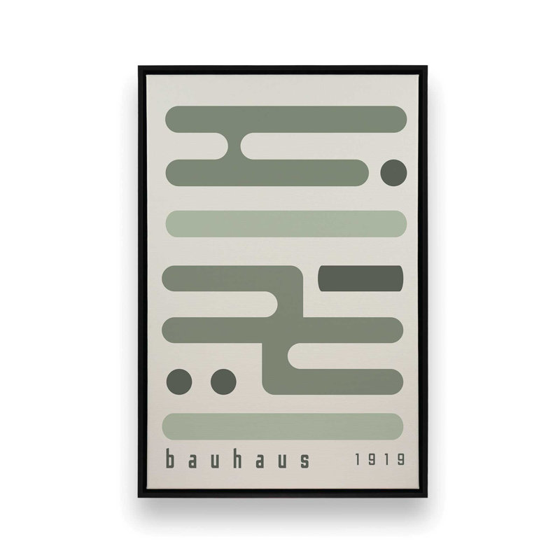 Bauhaus Minimalist Circuitry, Beige/Green, Satin Black Floater Framed, 18.75" H x 12.75" W