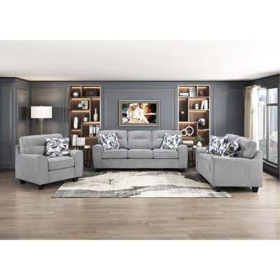 Ensemble de 3 pièces contemporaines pour canapé-lit, causeuse, tissu chenille durable, coussins décoratifs, meubles en bois