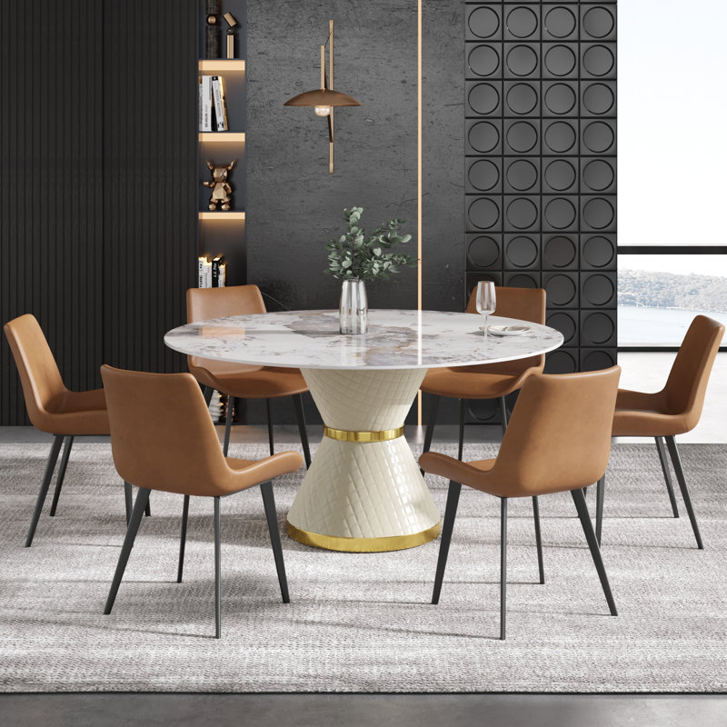 Modern Round White Pedestal Dining Table, 29.53" H x 59" L x 59" W, Chanel