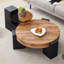 Modern Simple Double-Layer Round Coffee Table - Transparent Brown Glass Top with Black MDF L-Shaped Legs.The detachable design can make the use of space more flexible.