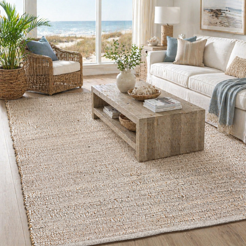 Aleksei Jute Area Rug, Rectangle 5' x 7', Ivory