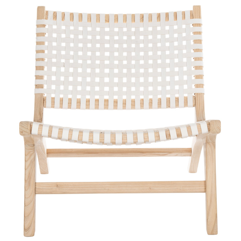 Denman Upholstered Side Chair, White/Natural Genuine Leather