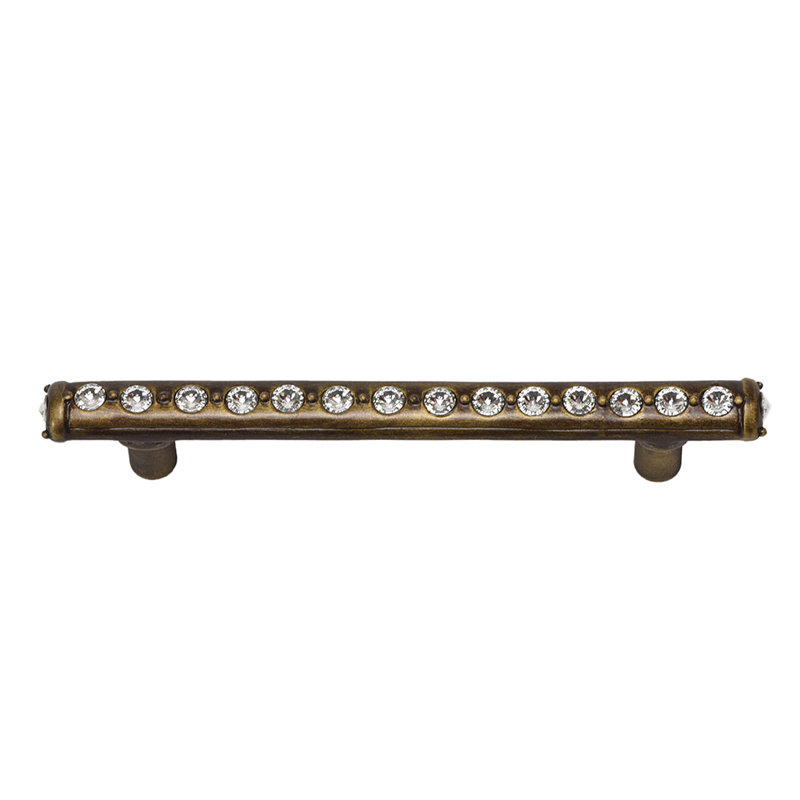 Poignée cachette avec centre des cristaux Swarovski Aurore Boreale, Laiton antique, 4"