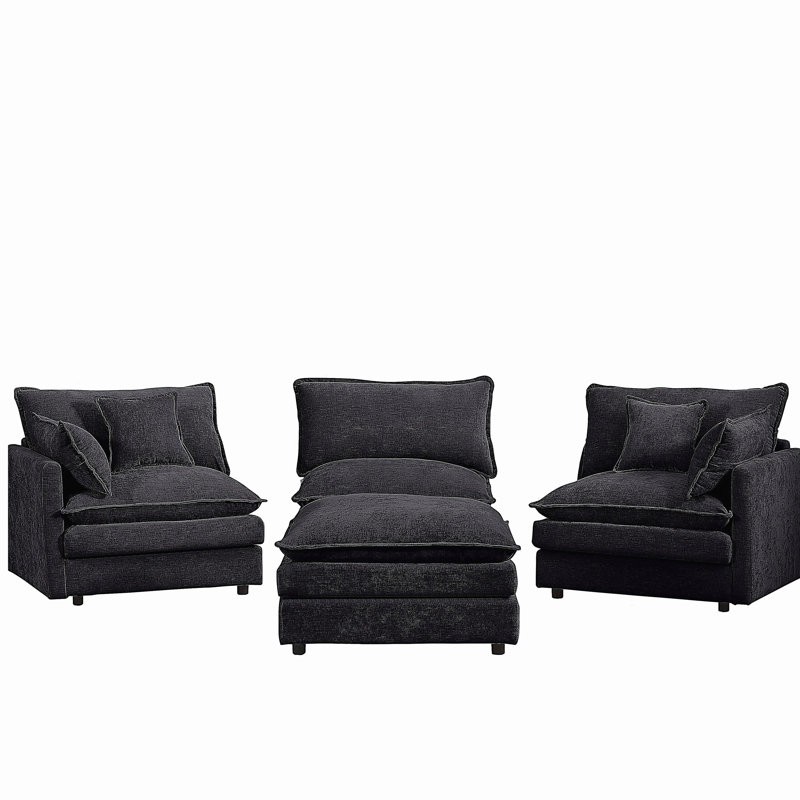 Canapé modulaire modulaire, ensemble de canapé en forme de L de 102 pouces pour le salon, canapé à 3 places confortable avec repose-pieds mobile, combinaison de bricolage, chenille, noir