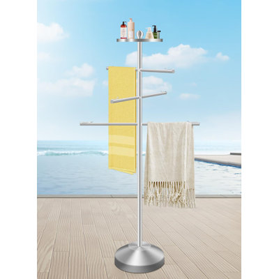 Pool Towel Rack Outdoor, 54" Outdoor Towel Rack For Pool, Rustproof 304 Stainless Steel With 3 Adjustable Arms & Weighted Base, Free Standing Rack For Bathroom, Poolside, Hot Tub, Patio