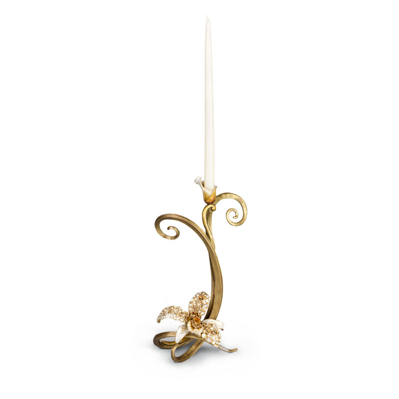 16.5" Golden Handcrafted Metal Tabletop Candlestick