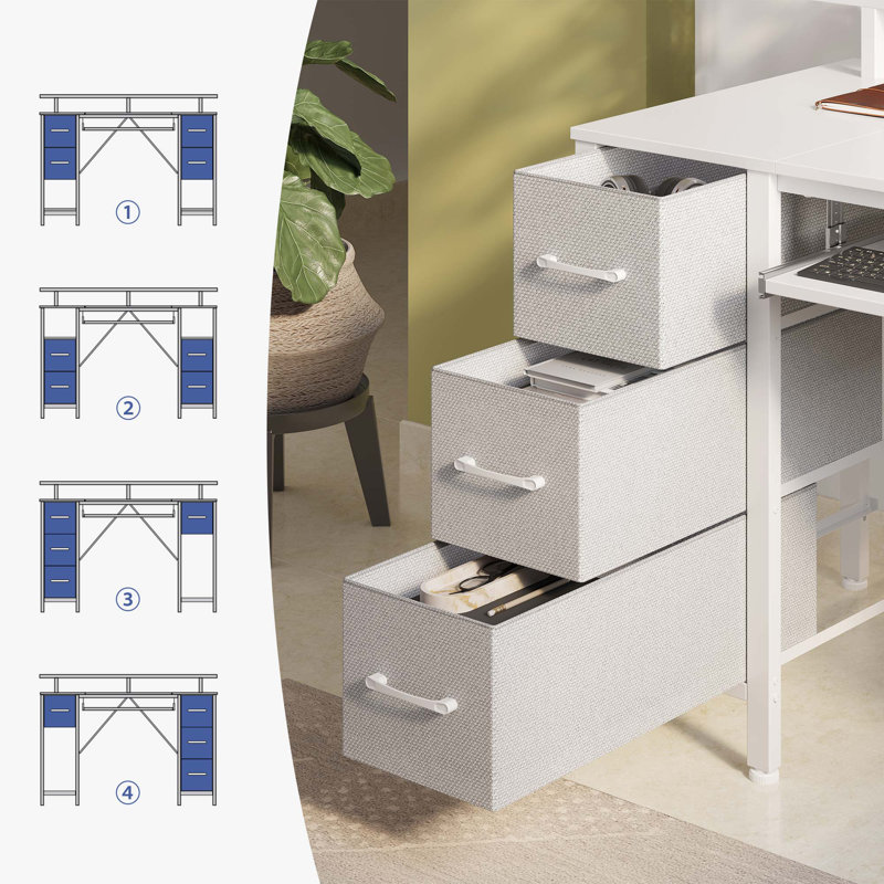 Computer Desk with 4 Drawers and Monitor Shelf, Gaming Desk with LED Lights & Power Outlets, 34.4" H x 47.2" W x 18.5" D