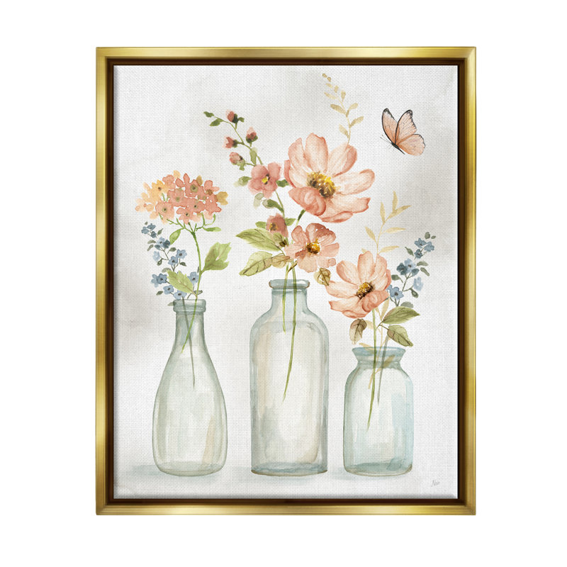 «Pink Flowers» par Nan Nan, H 31 po x l 25 po x P 1,7 po, Cadre flottant métallique doré