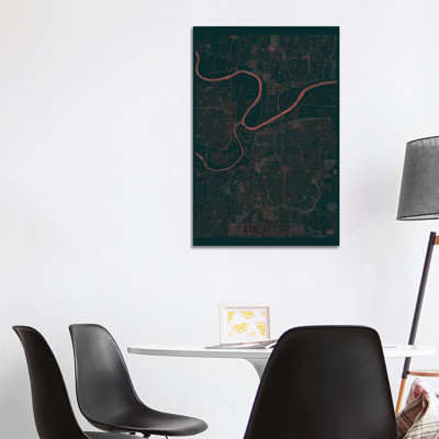 Kansas City Infrared Urban Blueprint Map by Hubert Roguski - Wrapped Canvas Print