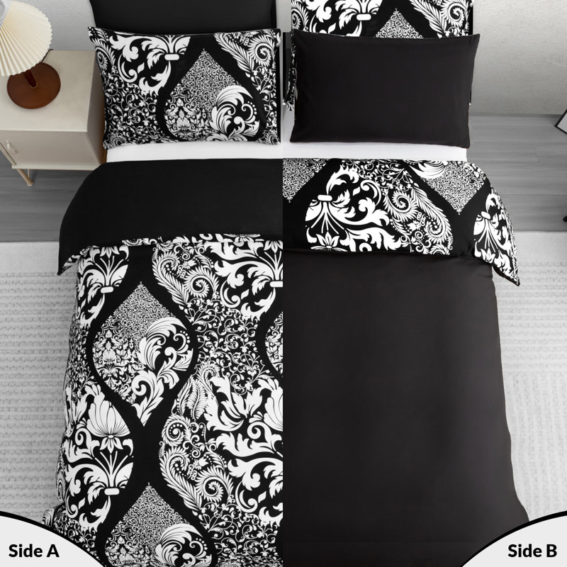 Double Brushed Microfiber Duvet Cover Set Reversible Design with Zipper Closure and Corner Ties
