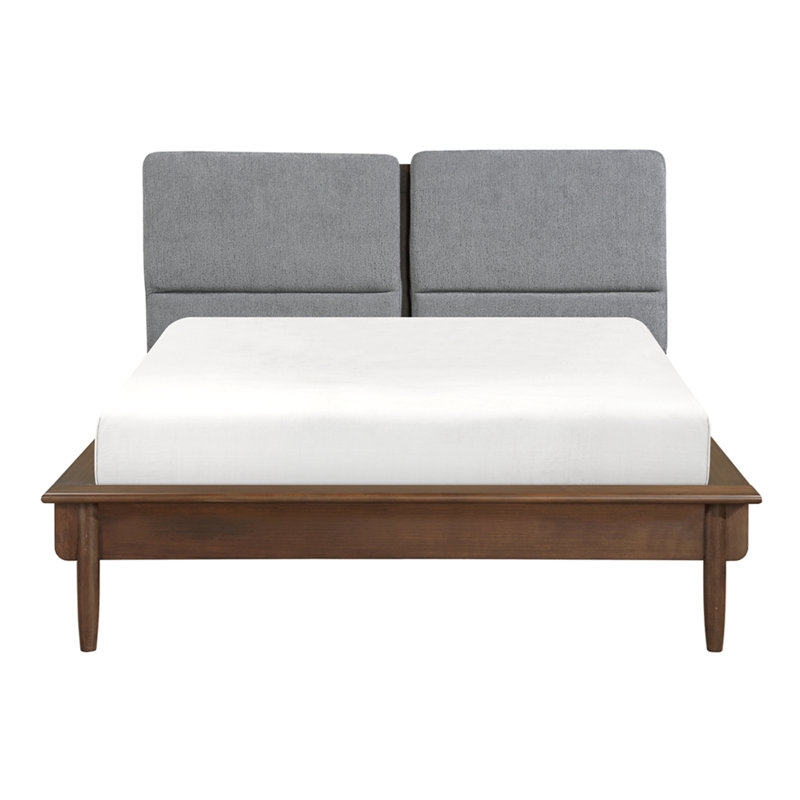 Mobilier de chambre à coucher de style moderne Mid-Century à finition noyer avec grand lit plateforme et tête de lit 1 pièce