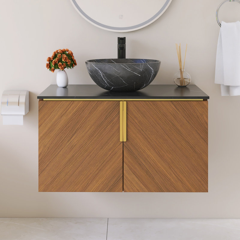 30'' Wall-Mounted Single Bathroom Vanity with Engineered Stone Top
