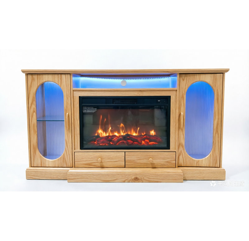 Meuble télé avec foyer, Naturel