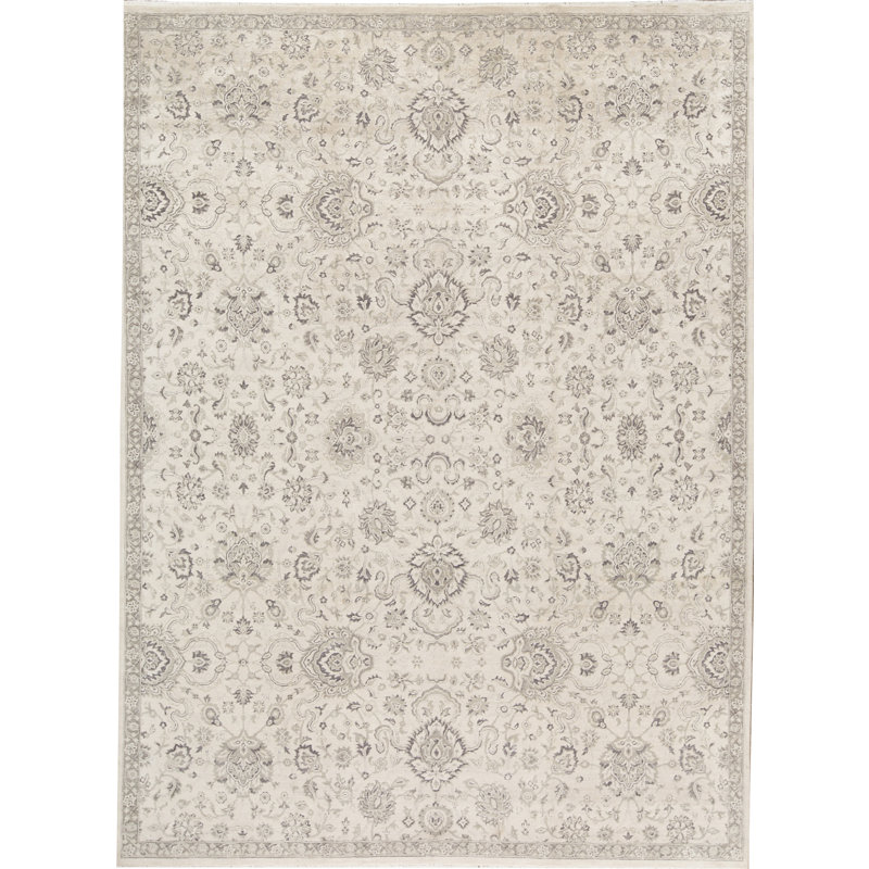 Tapis argent et argent noué à la main de haute qualité