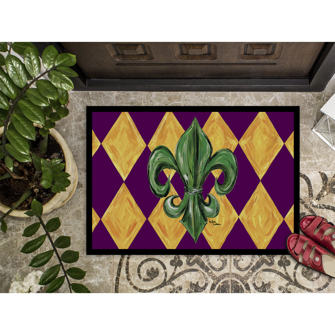 Hayslett Mardi Gras Fleur De Lis Purple Green and Gold Non-Slip Indoor Door Mat Fleur De Lis Living Mat