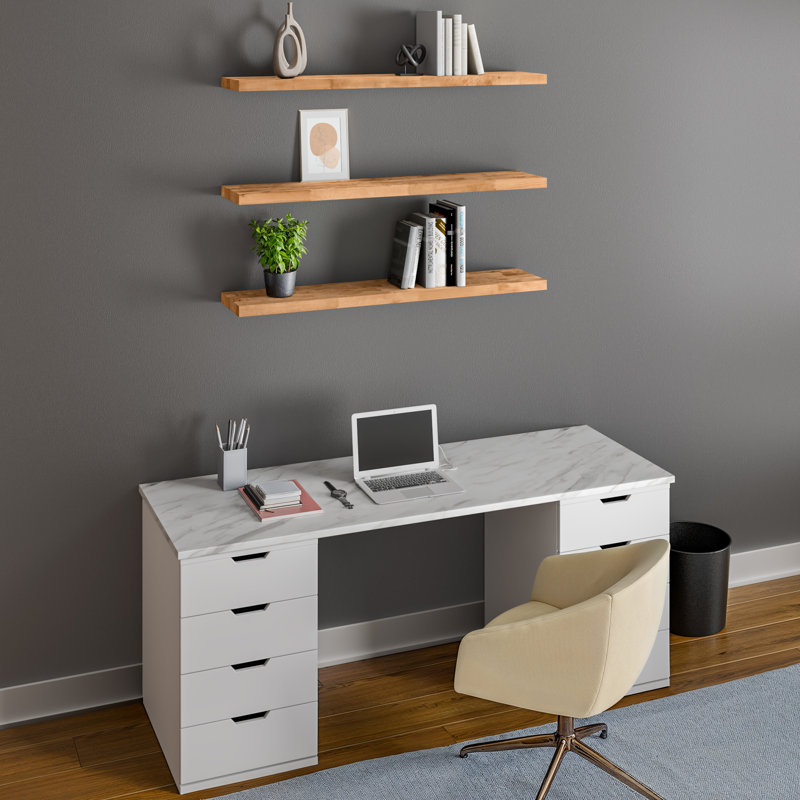 72 po. X 25 po. Plateau stratifié en marbre blanc, 72" L x 25" W x 1" D, White Marble, Straight