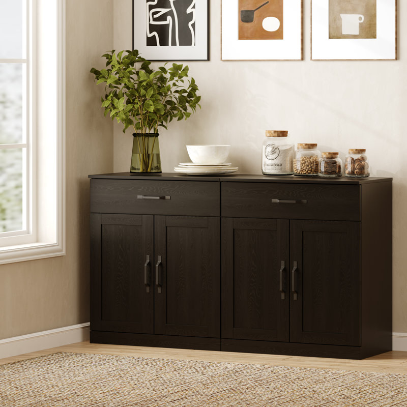 Reidy Wood Accent Cabinets With 1 Drawer & 2 Doors, Black